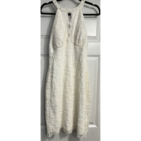 David's Bridal Babydoll Halter White Sequin Dress Sz 14 Lace Dainty Wedding Prom - Picture 1 of 16